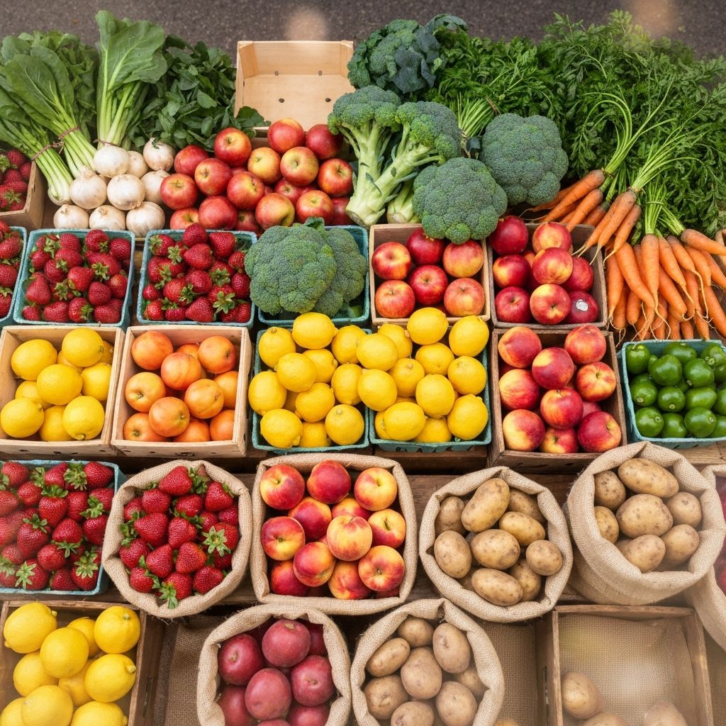 Colorful fresh vegetables and fruits
